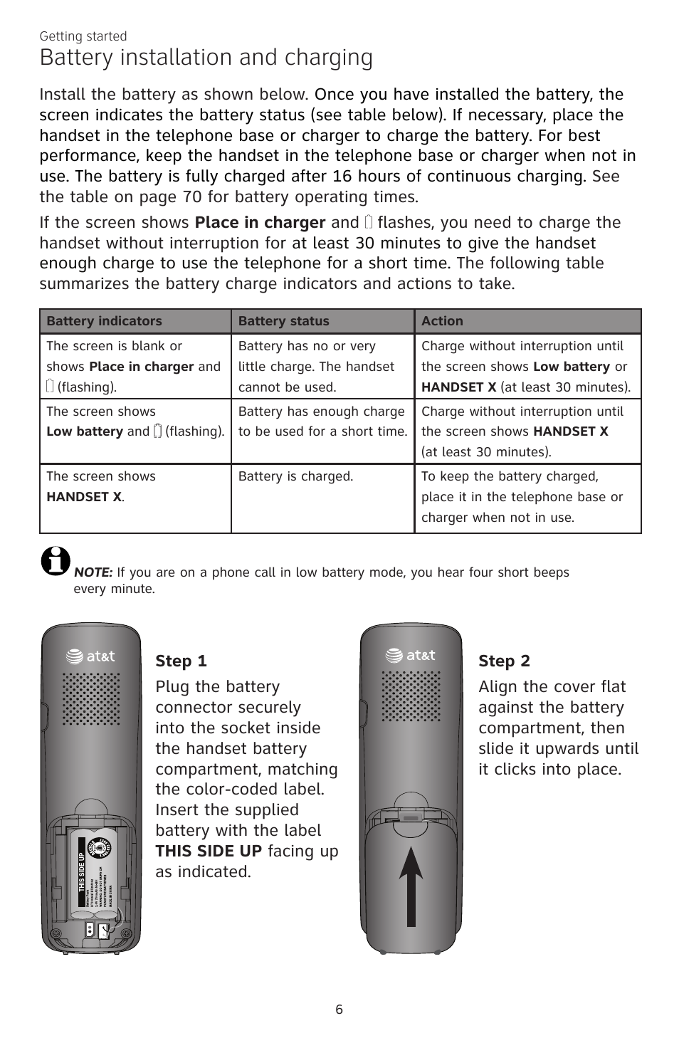 Battery installation and charging | AT&T CL82350 User Manual | Page 11 / 79