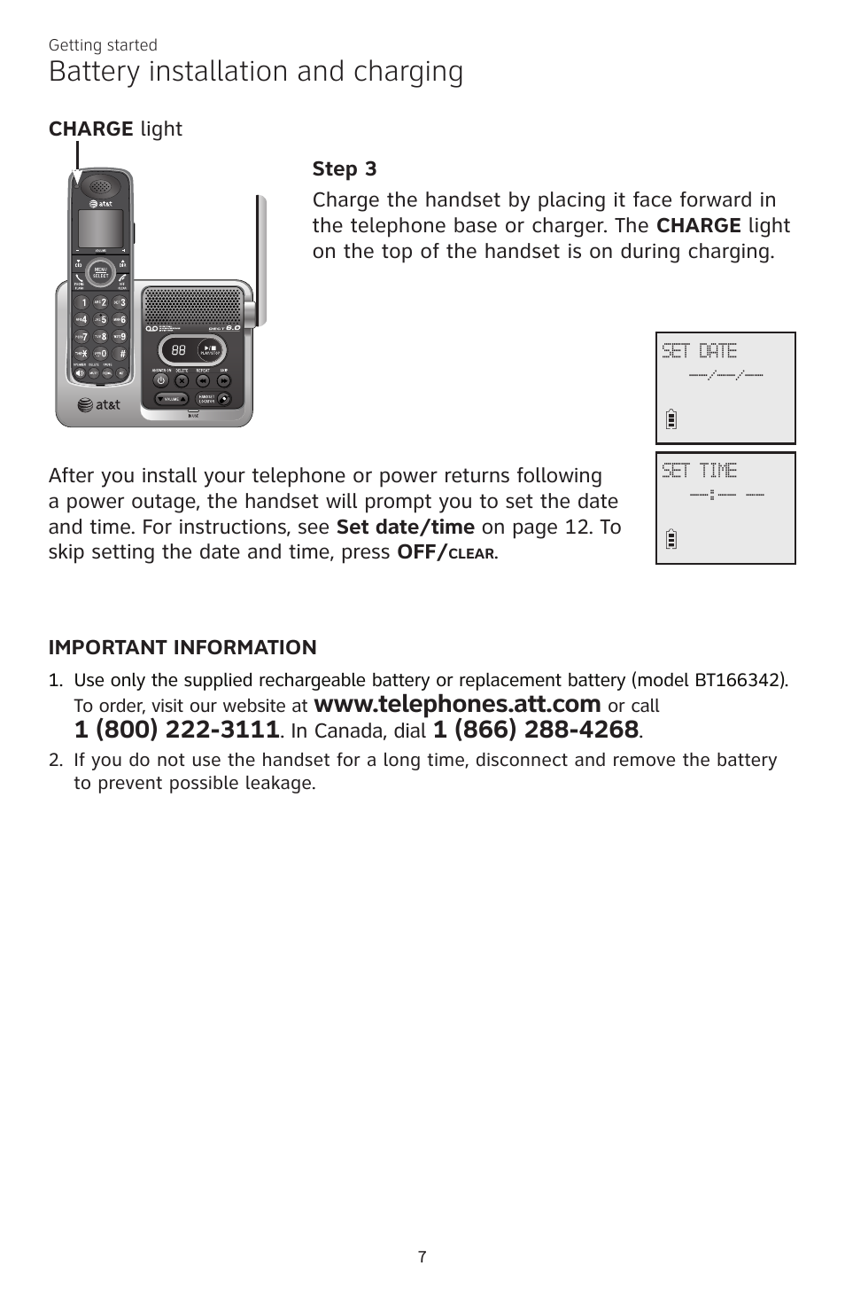 Battery installation and charging | AT&T CL82350 User Manual | Page 12 / 79