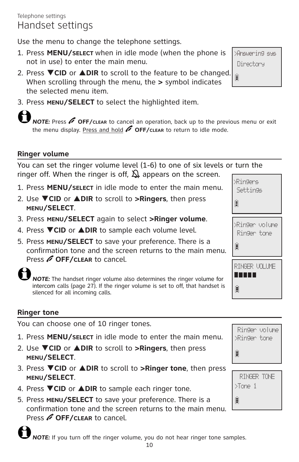 Handset settings | AT&T CL82350 User Manual | Page 15 / 79