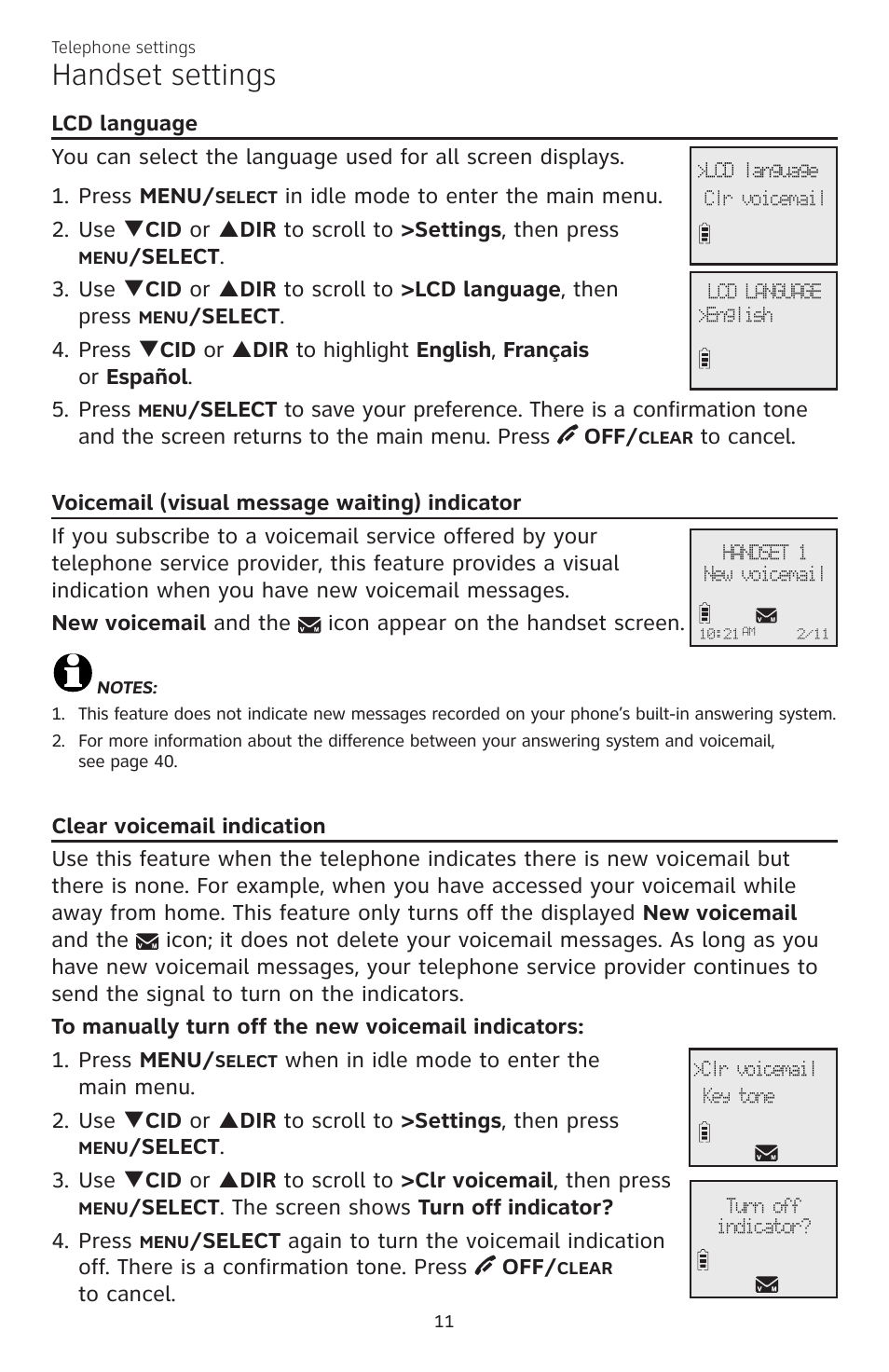 Handset settings | AT&T CL82350 User Manual | Page 16 / 79