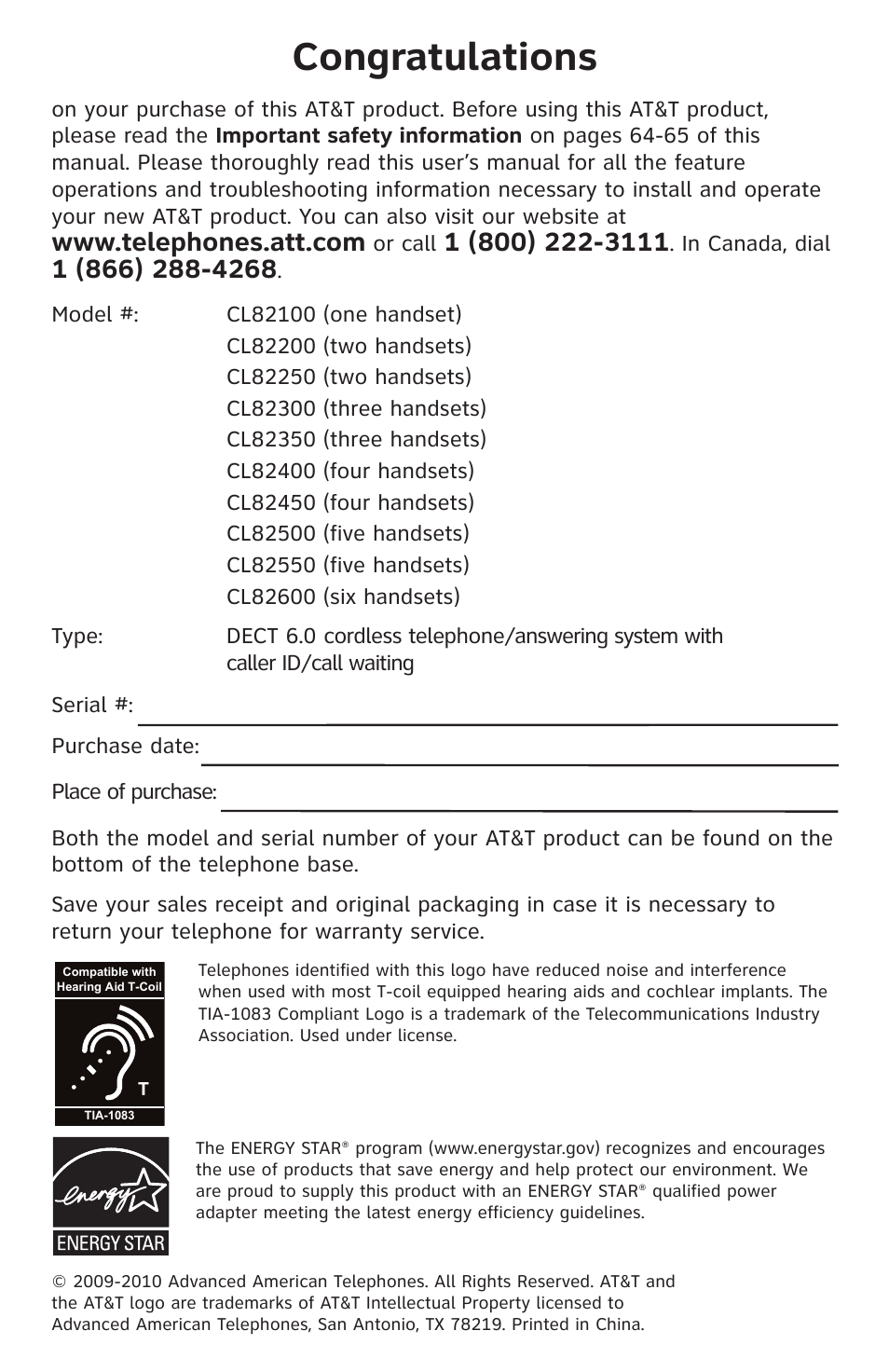 AT&T CL82350 User Manual | Page 2 / 79