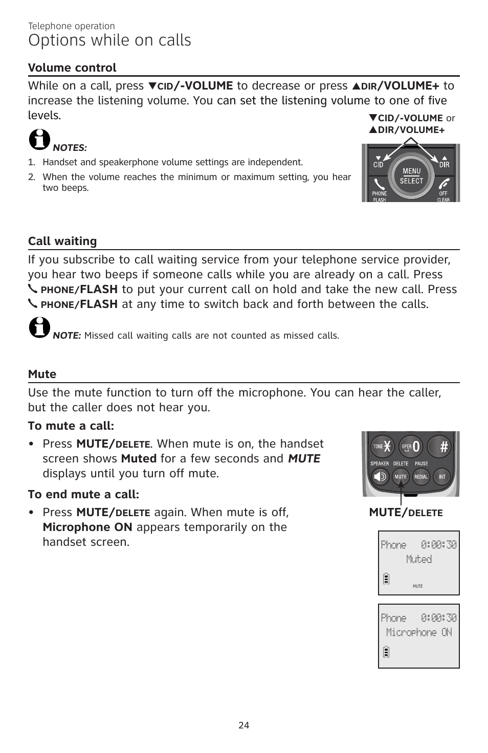 Options while on calls | AT&T CL82350 User Manual | Page 29 / 79