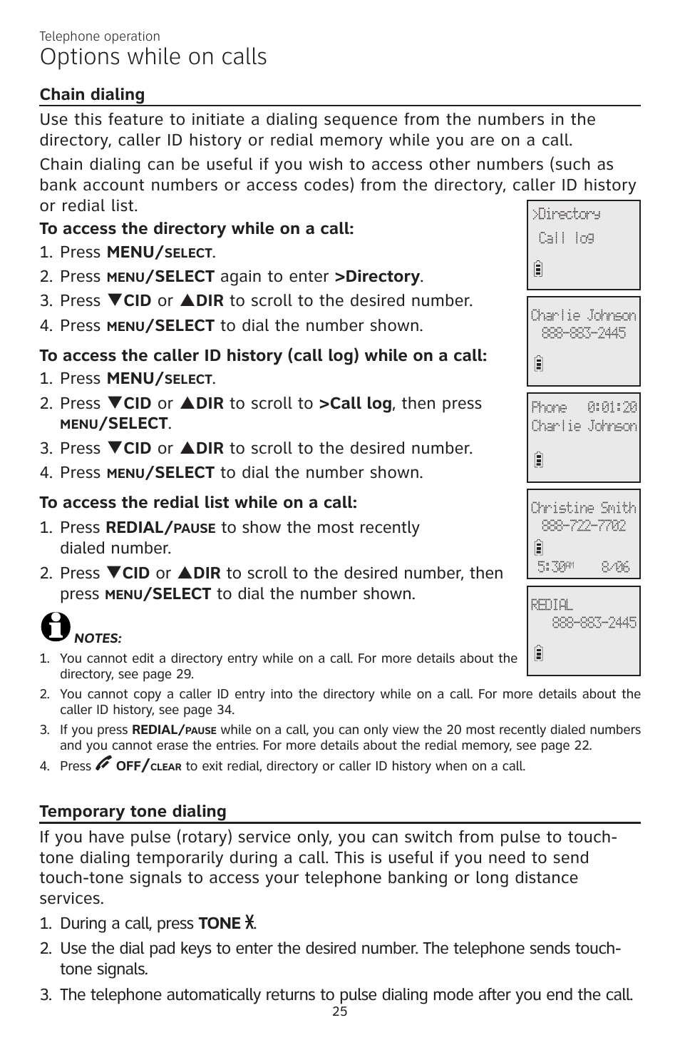 Options while on calls | AT&T CL82350 User Manual | Page 30 / 79