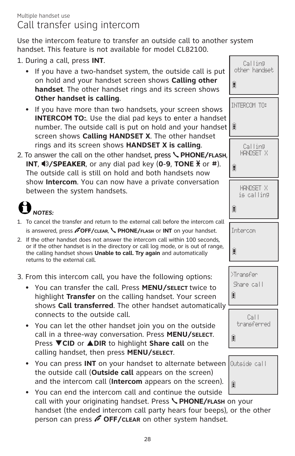 Call transfer using intercom | AT&T CL82350 User Manual | Page 33 / 79