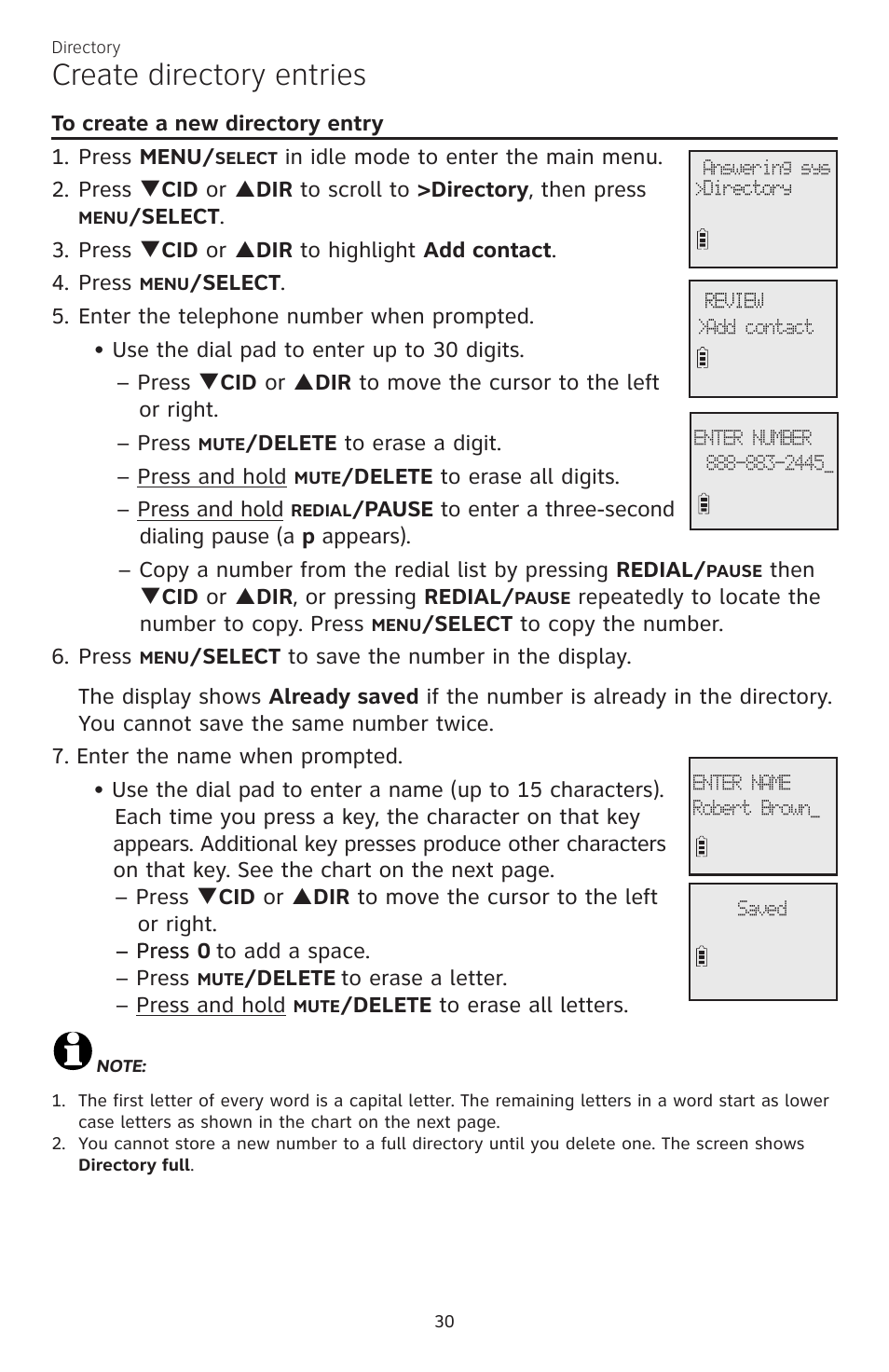 Create directory entries | AT&T CL82350 User Manual | Page 35 / 79