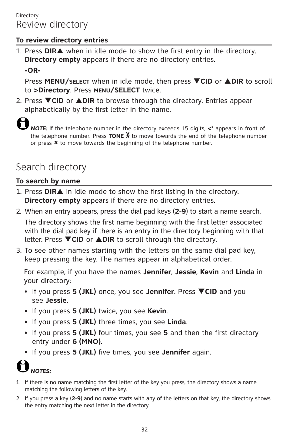 Review directory, Search directory | AT&T CL82350 User Manual | Page 37 / 79