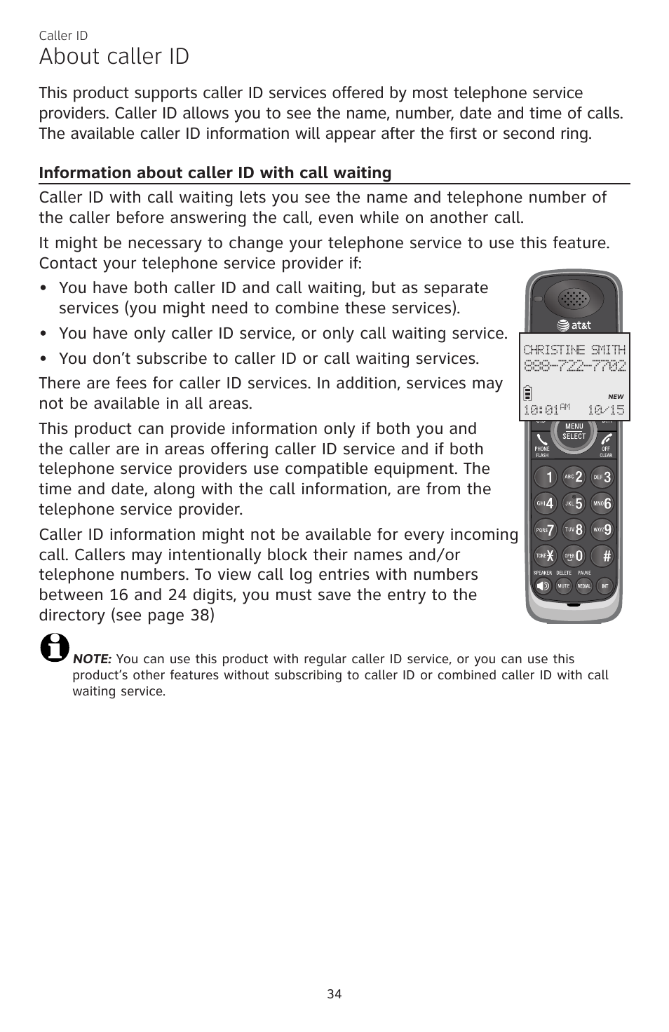 About caller id | AT&T CL82350 User Manual | Page 39 / 79