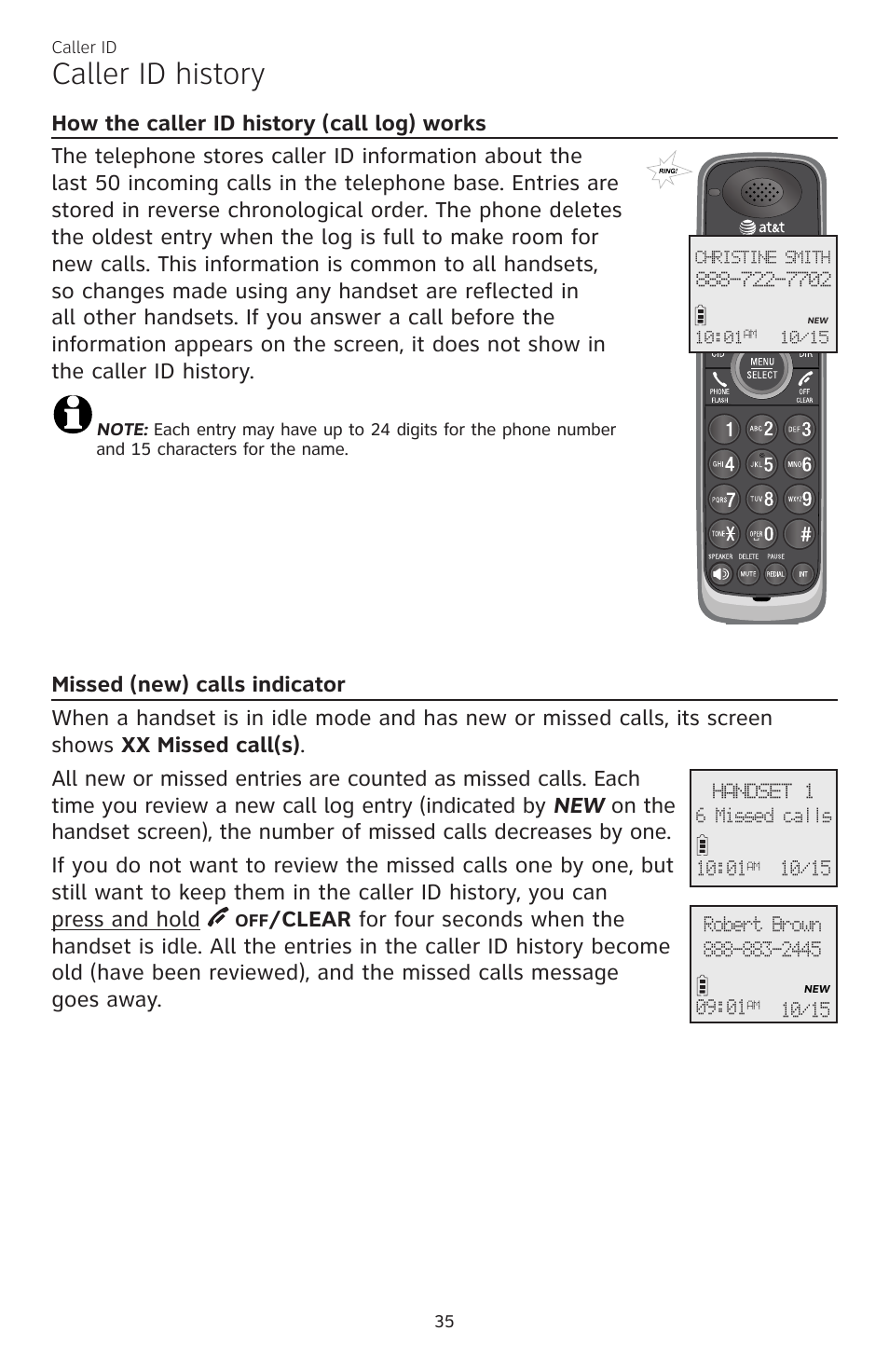 Caller id history | AT&T CL82350 User Manual | Page 40 / 79