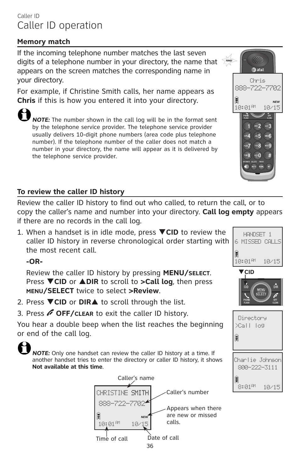 Caller id operation | AT&T CL82350 User Manual | Page 41 / 79