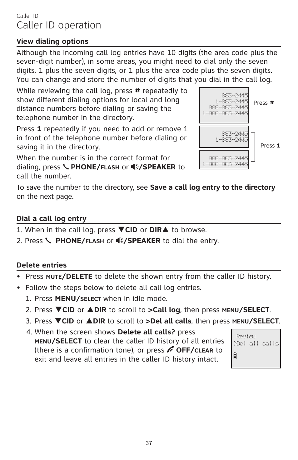 Caller id operation | AT&T CL82350 User Manual | Page 42 / 79