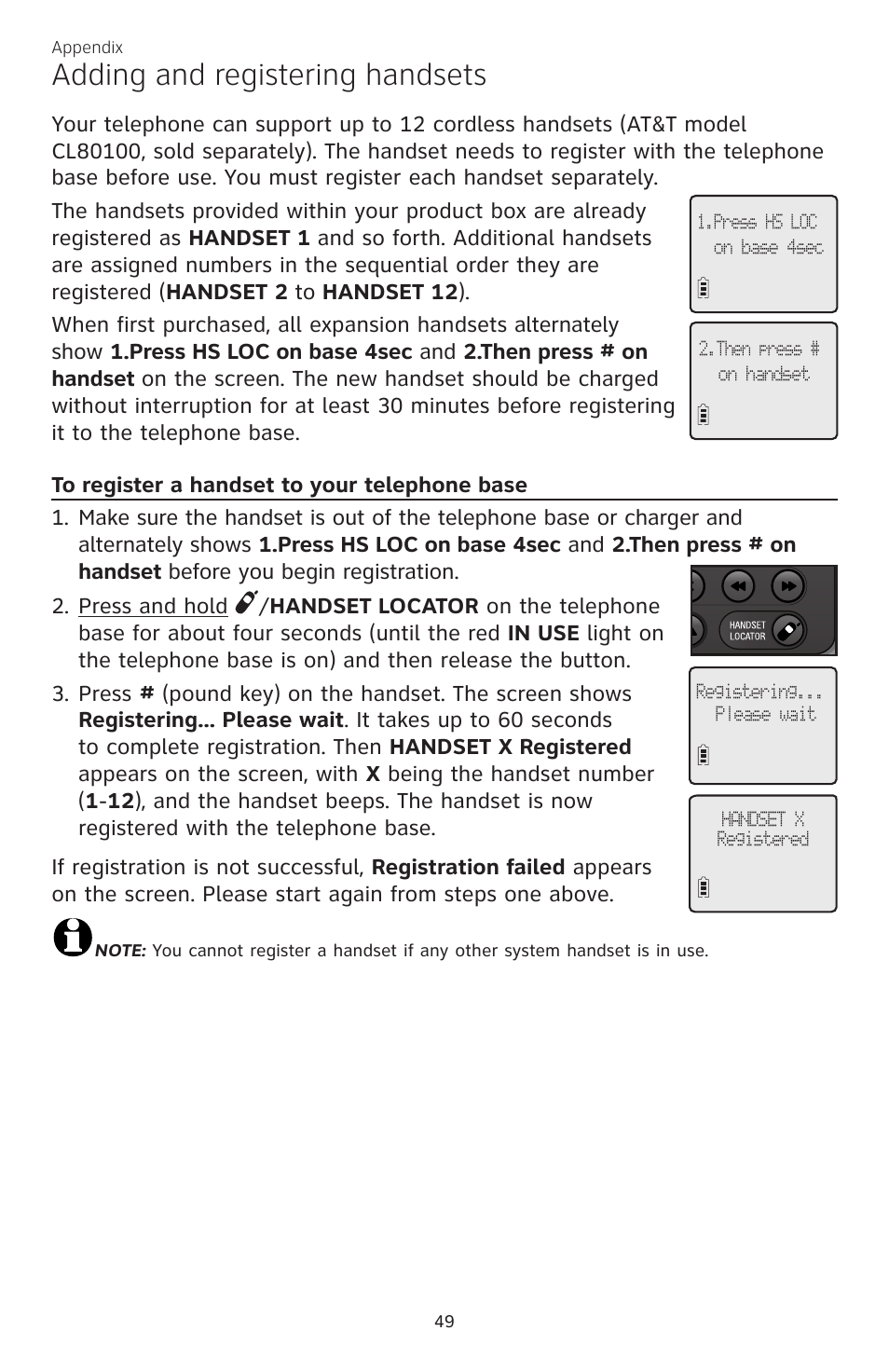 Adding and registering handsets | AT&T CL82350 User Manual | Page 54 / 79