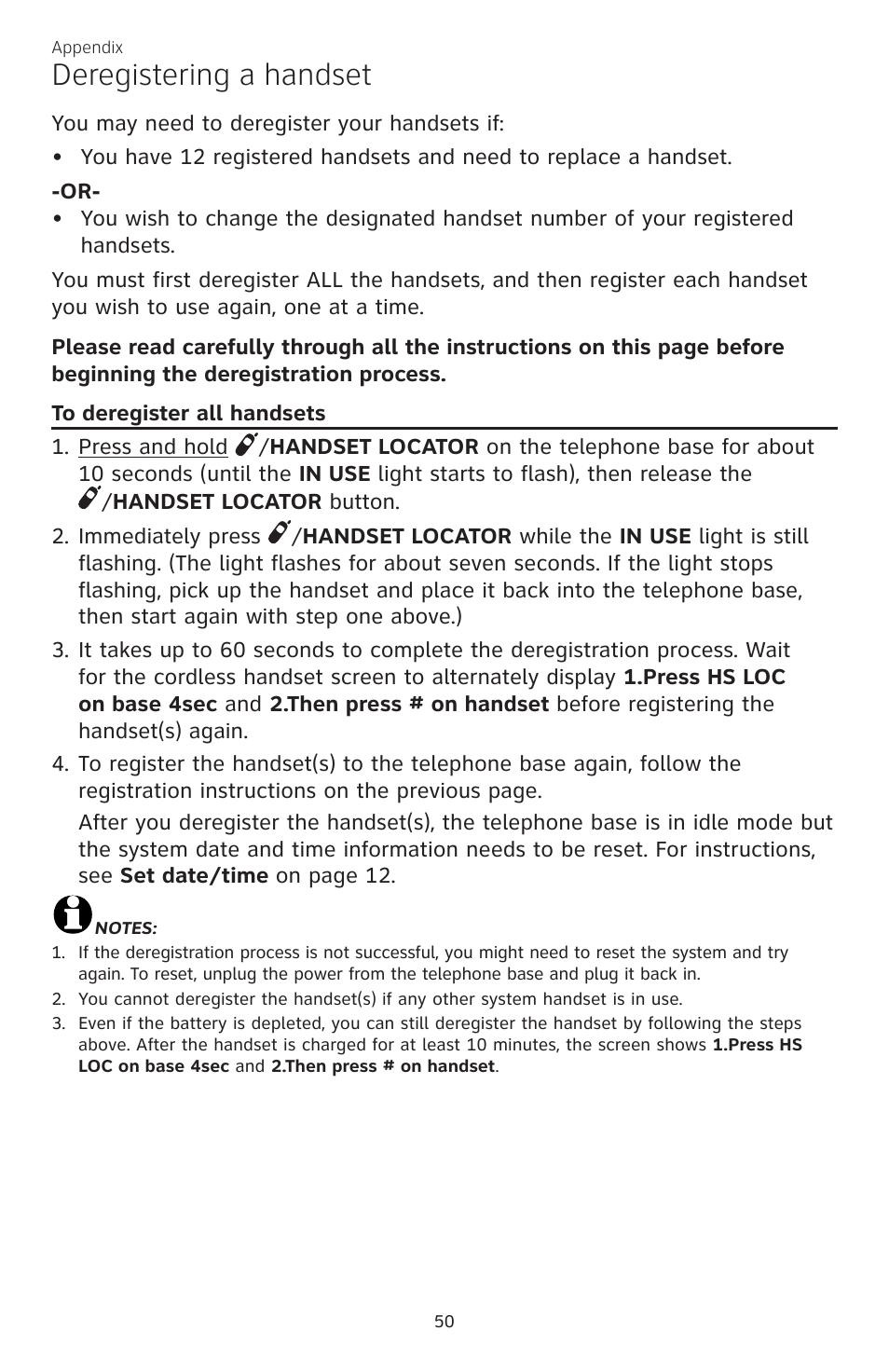 Deregistering a handset | AT&T CL82350 User Manual | Page 55 / 79