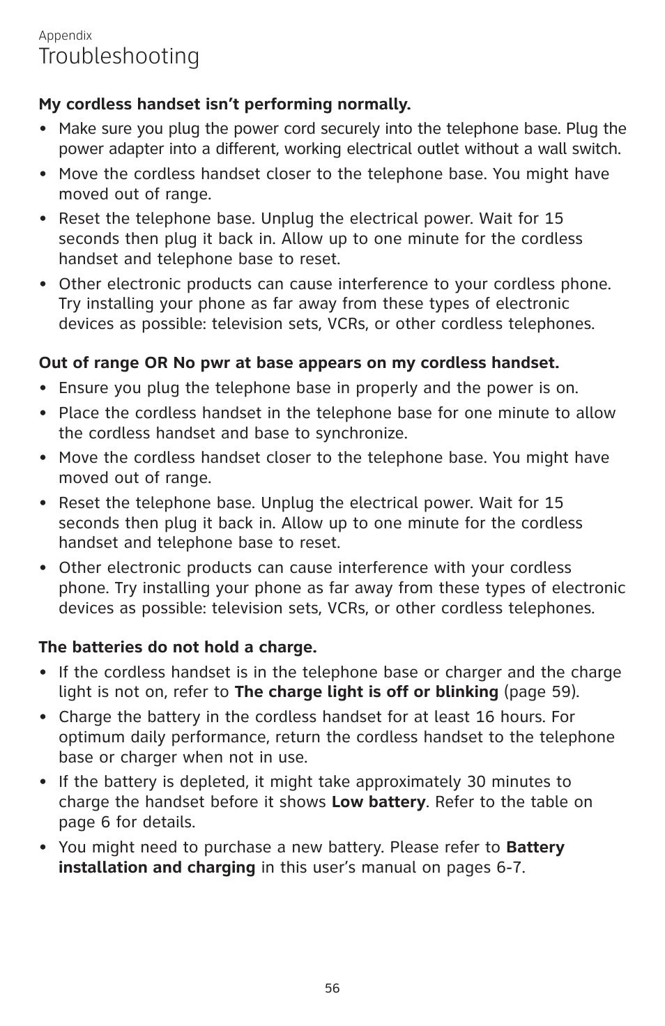 Troubleshooting | AT&T CL82350 User Manual | Page 61 / 79