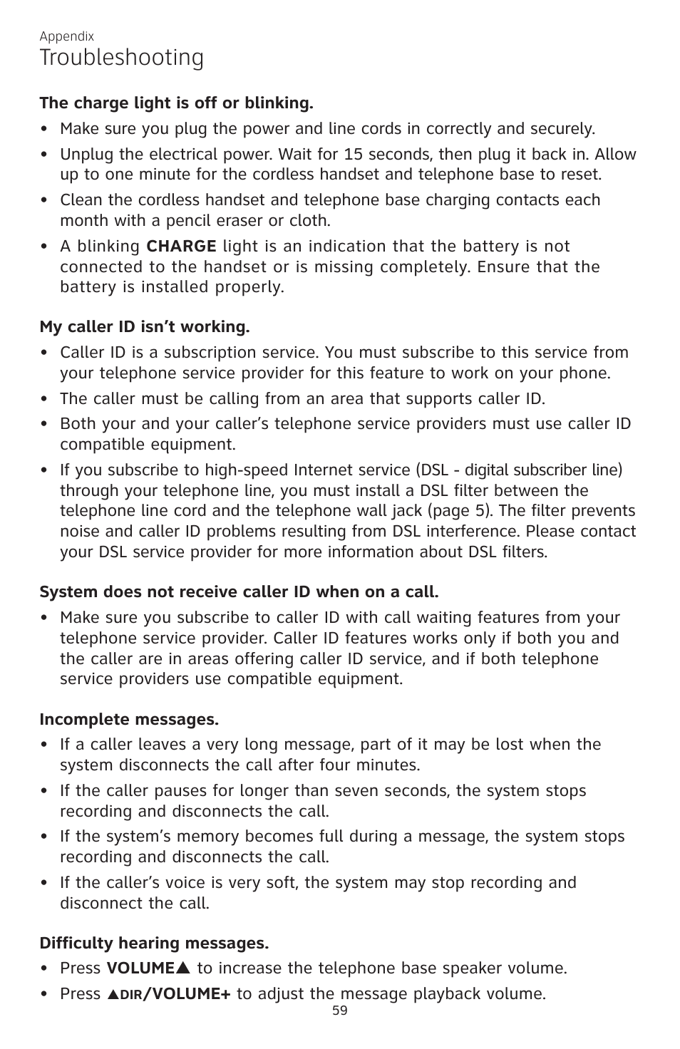 Troubleshooting | AT&T CL82350 User Manual | Page 64 / 79