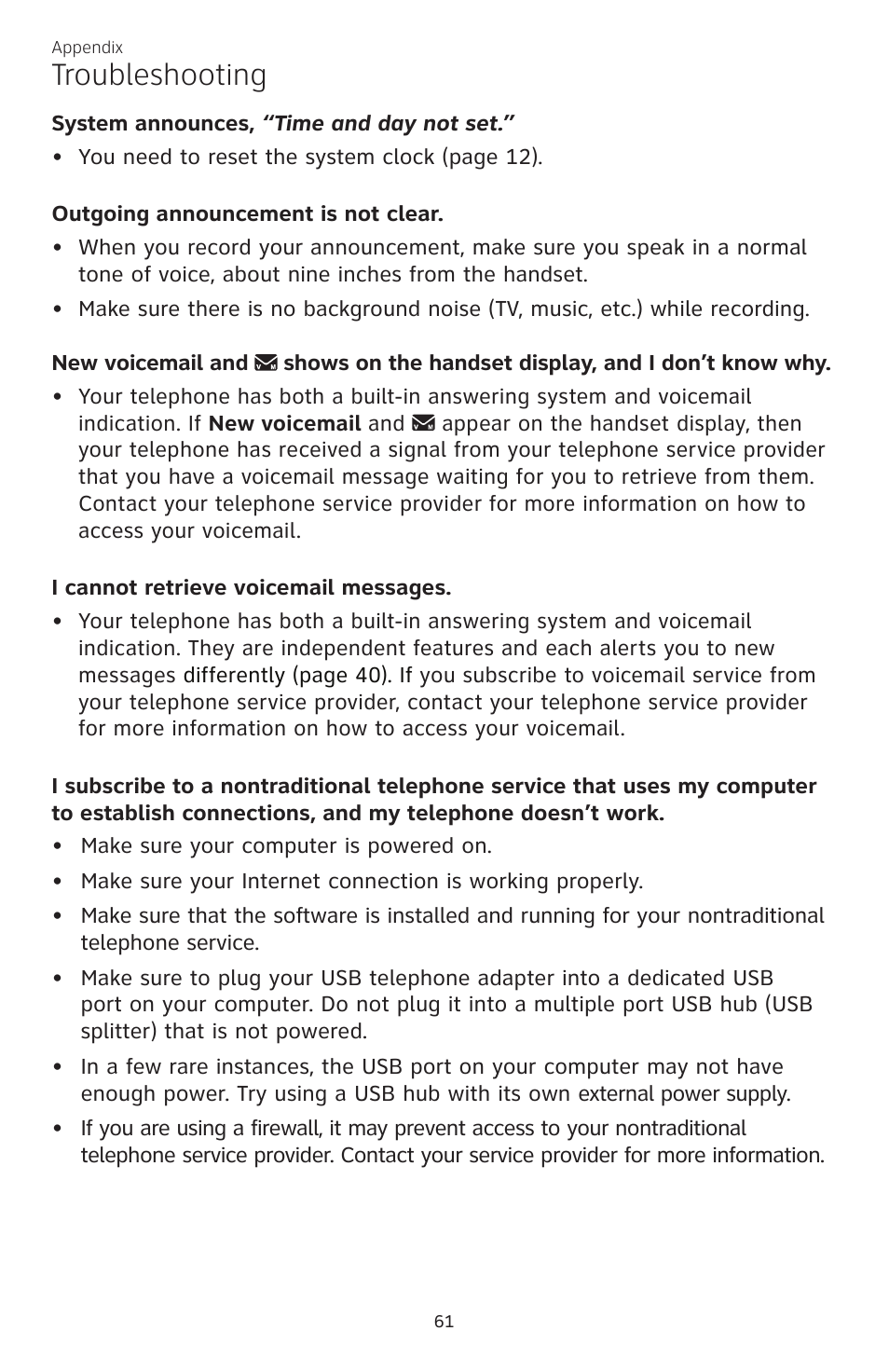 Troubleshooting | AT&T CL82350 User Manual | Page 66 / 79