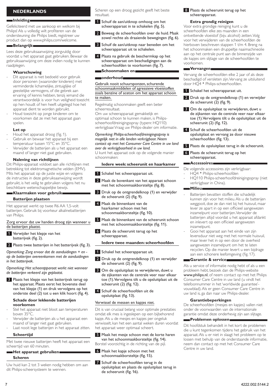 Nederlands | Philips Rasoir électrique User Manual | Page 8 / 9