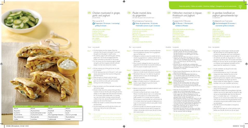 Chicken marinated in ginger, garlic and yoghurt, Poulet mariné dans du gingembre, Fd n | Philips Avance Collection Gril de table User Manual | Page 17 / 35