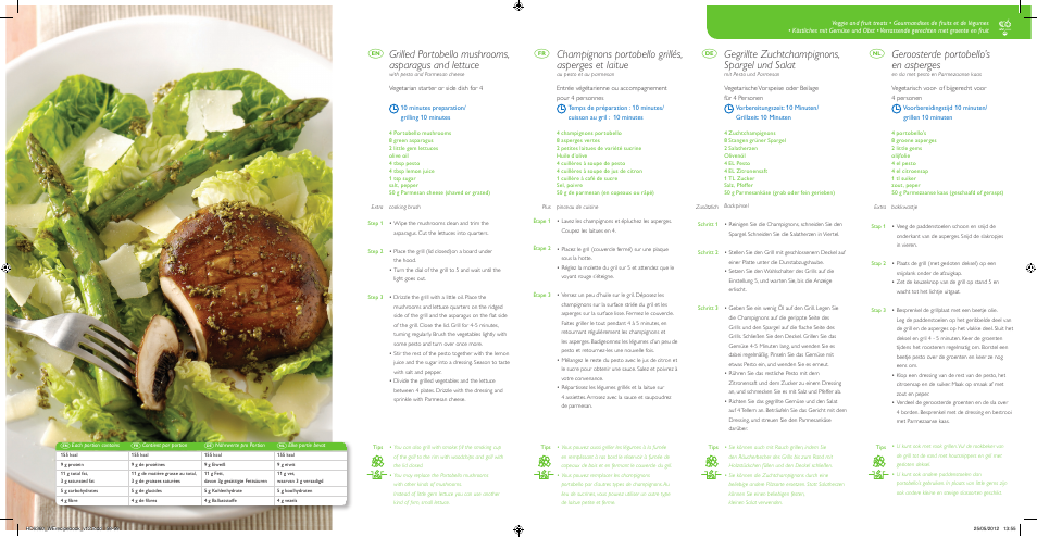 Champignons portobello grillés, asperges et laitue, Gegrillte zuchtchampignons, spargel und salat, Geroosterde portobello’s en asperges | Fd n | Philips Avance Collection Gril de table User Manual | Page 30 / 35