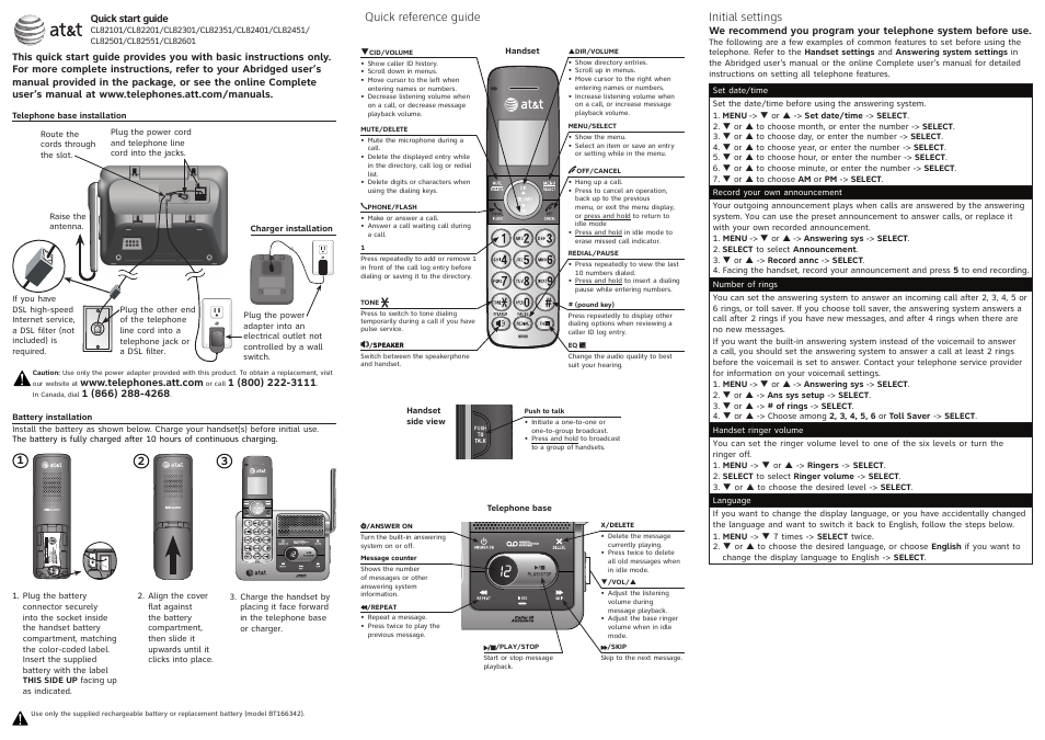 AT&T CL82601 User Manual | 2 pages