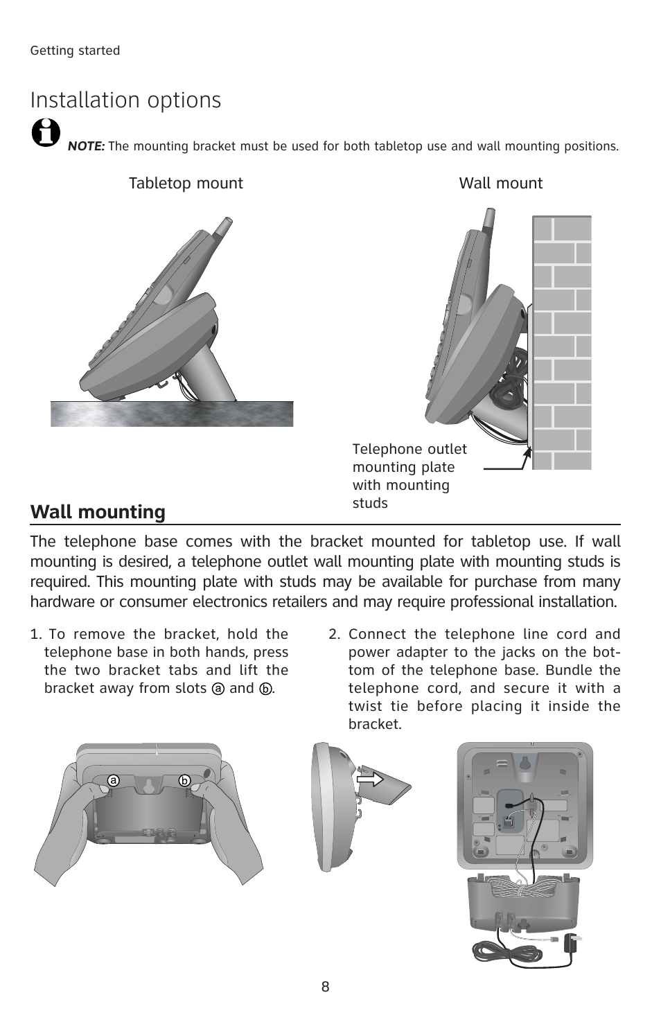 Installation options, Wall mounting | AT&T E1113B User Manual | Page 11 / 71