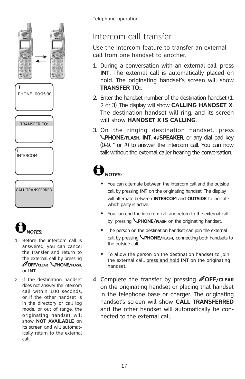 Intercom call transfer, Complete the transfer by pressing off | AT&T E1113B User Manual | Page 20 / 71
