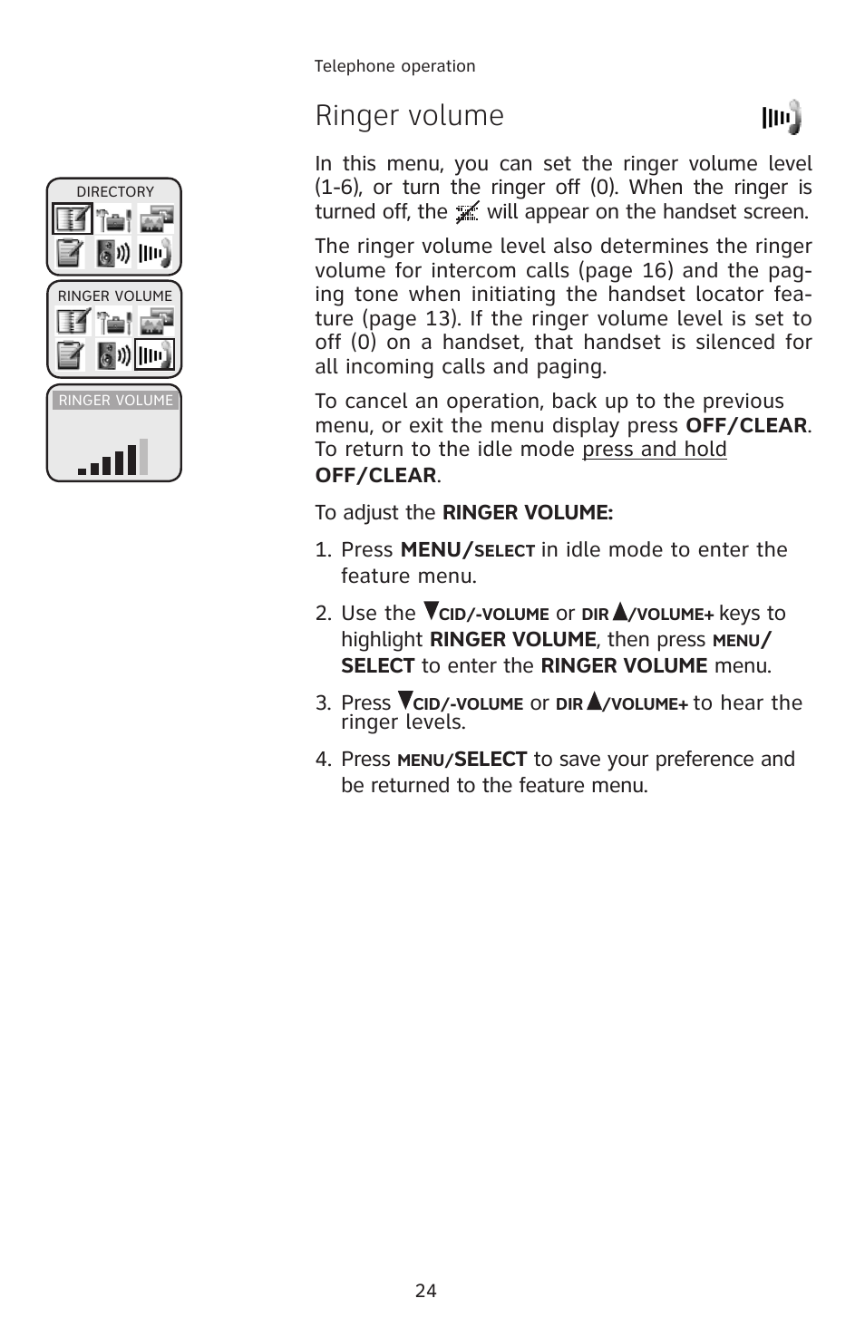 Ringer volume | AT&T E1113B User Manual | Page 27 / 71
