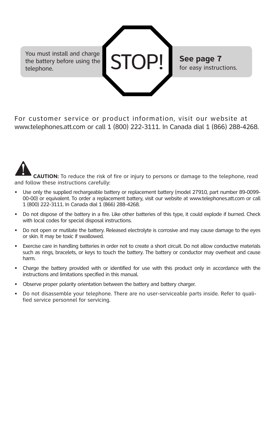 Stop, See page 7 | AT&T E1113B User Manual | Page 3 / 71