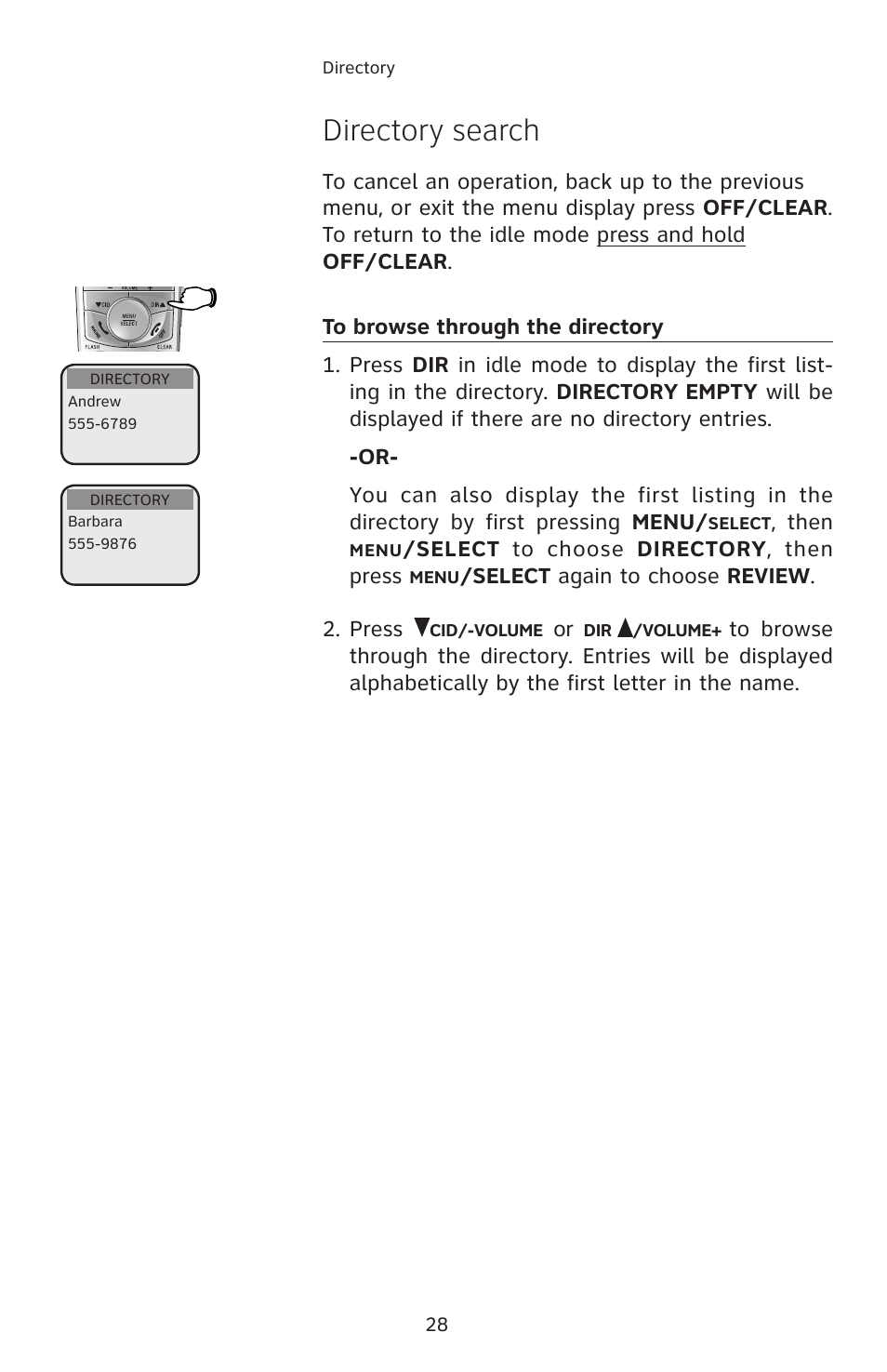 Directory search, Then, Select to choose directory , then press | Select again to choose review . 2. press | AT&T E1113B User Manual | Page 31 / 71