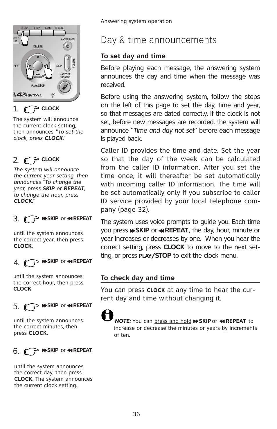 Day & time announcements | AT&T E1113B User Manual | Page 39 / 71
