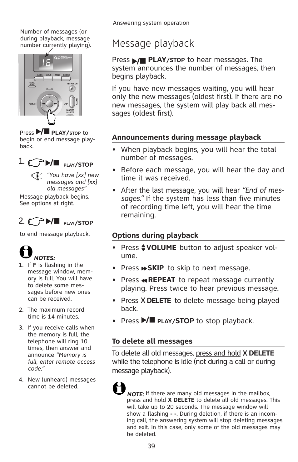 Message playback | AT&T E1113B User Manual | Page 42 / 71