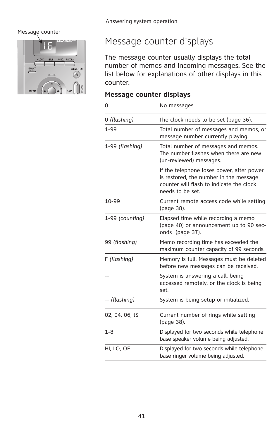 Message counter displays | AT&T E1113B User Manual | Page 44 / 71