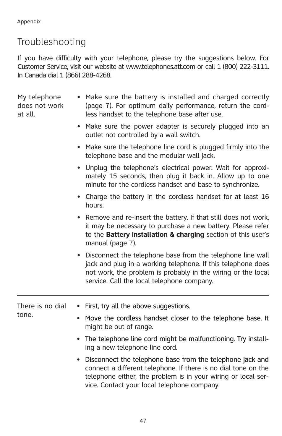 Troubleshooting | AT&T E1113B User Manual | Page 50 / 71