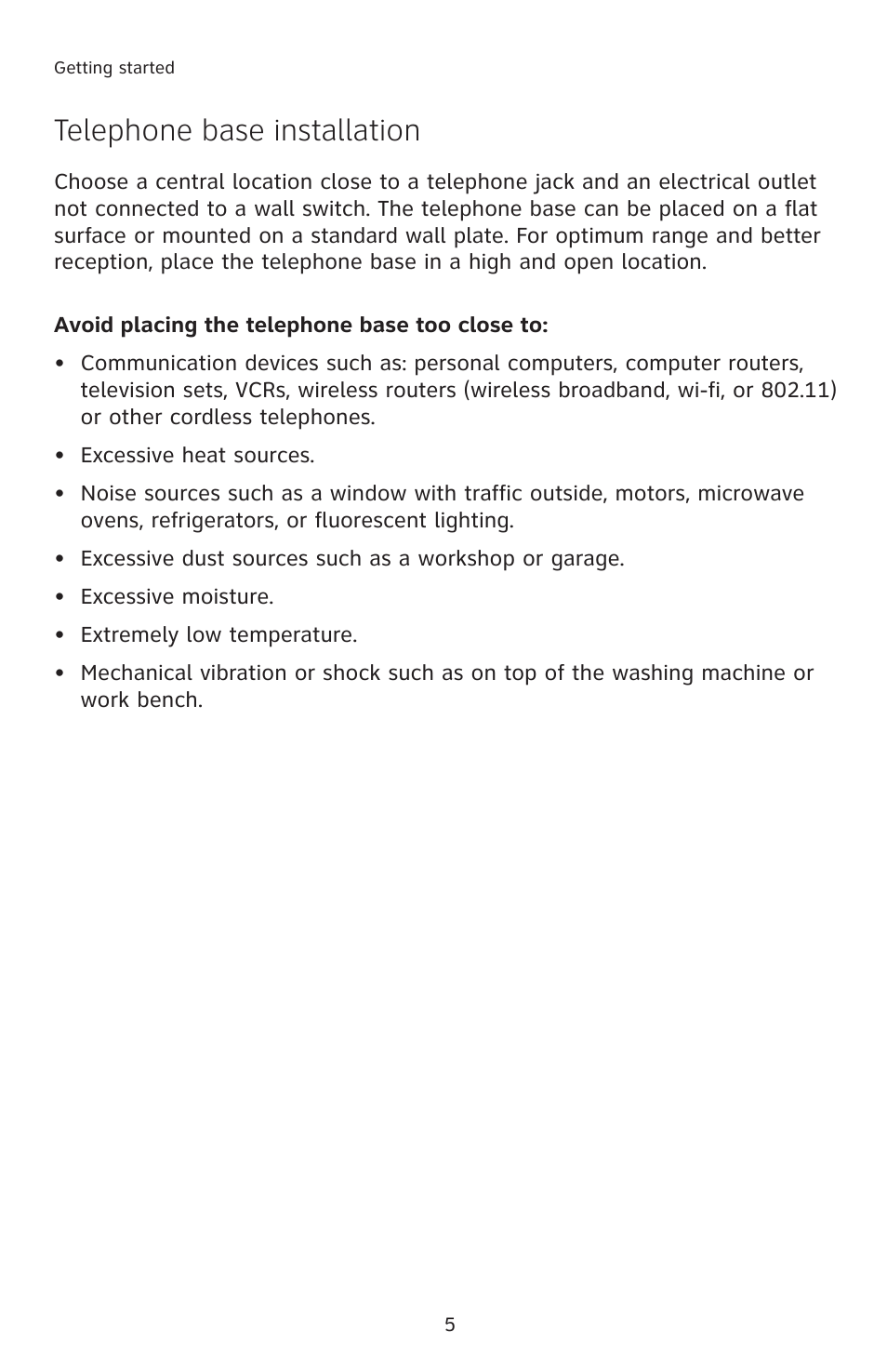 Telephone base installation | AT&T E1113B User Manual | Page 8 / 71