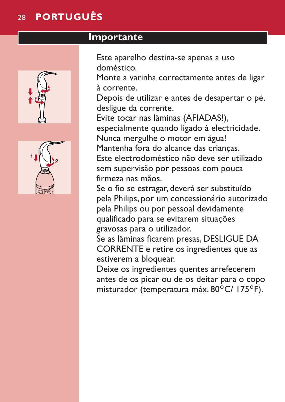 Português 28 | Philips Mixeur plongeant User Manual | Page 28 / 56