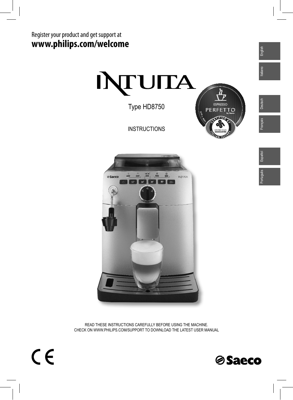 Philips Saeco Intuita Machine espresso Super Automatique User Manual | 56 pages