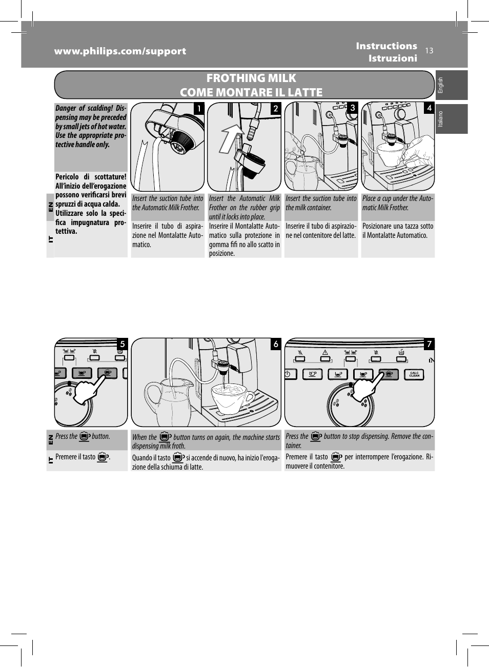 Frothing milk come montare il latte | Philips Saeco Intuita Machine espresso Super Automatique User Manual | Page 13 / 56