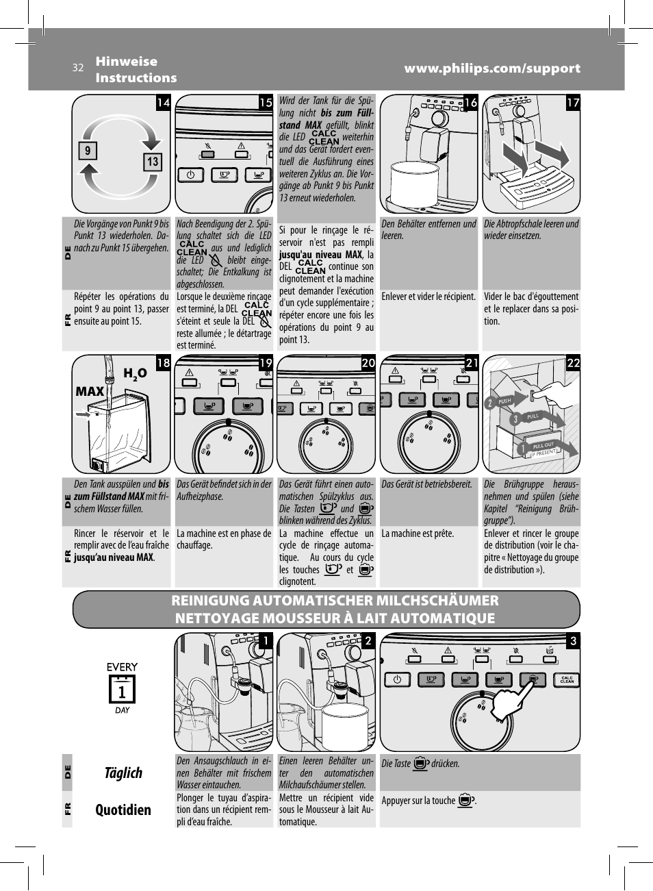 Täglich, Quotidien | Philips Saeco Intuita Machine espresso Super Automatique User Manual | Page 32 / 56
