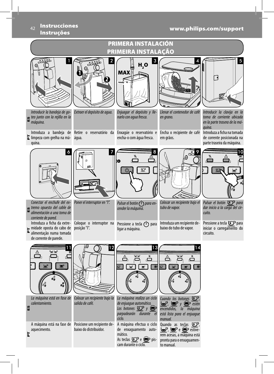Primera instalación primeira instalação | Philips Saeco Intuita Machine espresso Super Automatique User Manual | Page 42 / 56