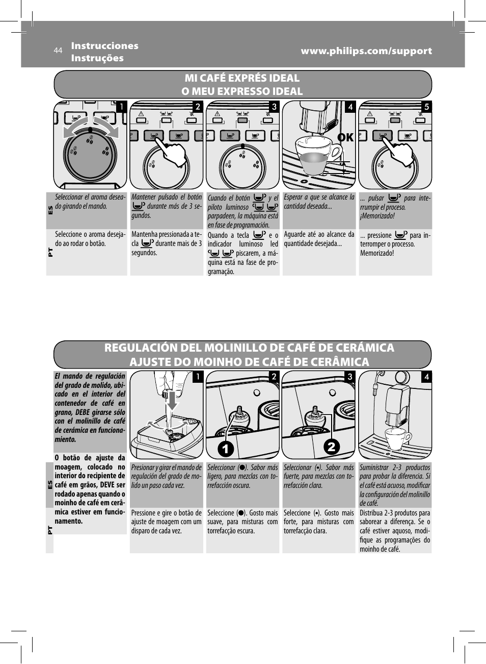 Mi café exprés ideal o meu expresso ideal | Philips Saeco Intuita Machine espresso Super Automatique User Manual | Page 44 / 56