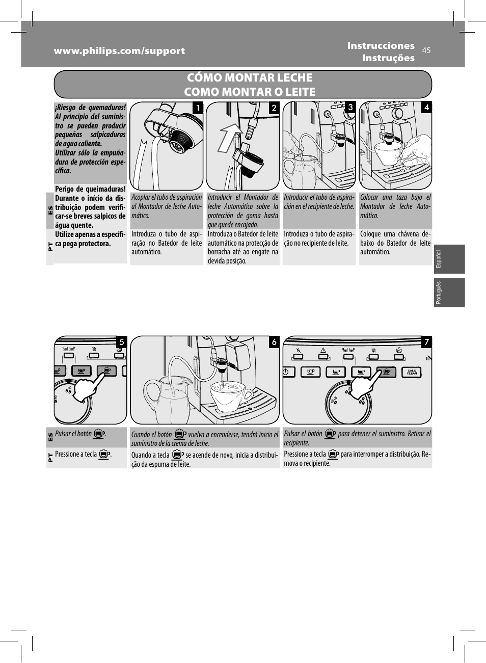 Cómo montar leche como montar o leite | Philips Saeco Intuita Machine espresso Super Automatique User Manual | Page 45 / 56