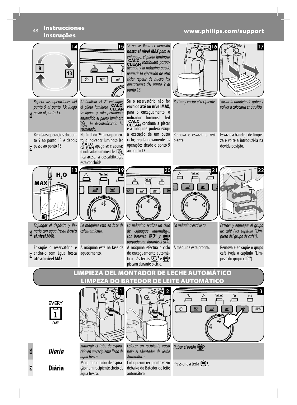 Diaria, Diária | Philips Saeco Intuita Machine espresso Super Automatique User Manual | Page 48 / 56