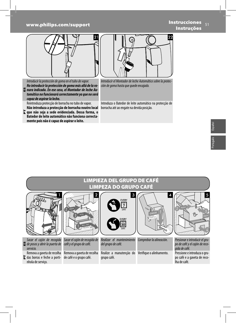 Limpieza del grupo de café limpeza do grupo café | Philips Saeco Intuita Machine espresso Super Automatique User Manual | Page 51 / 56