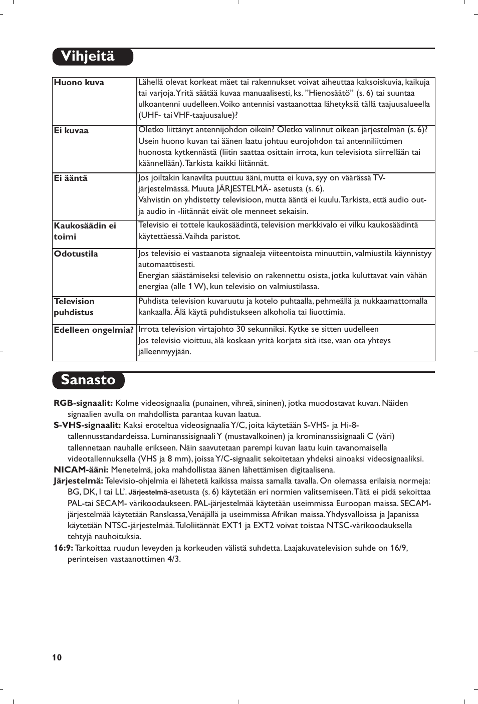 Sanasto, Vihjeitä | Philips Téléviseur User Manual | Page 100 / 120