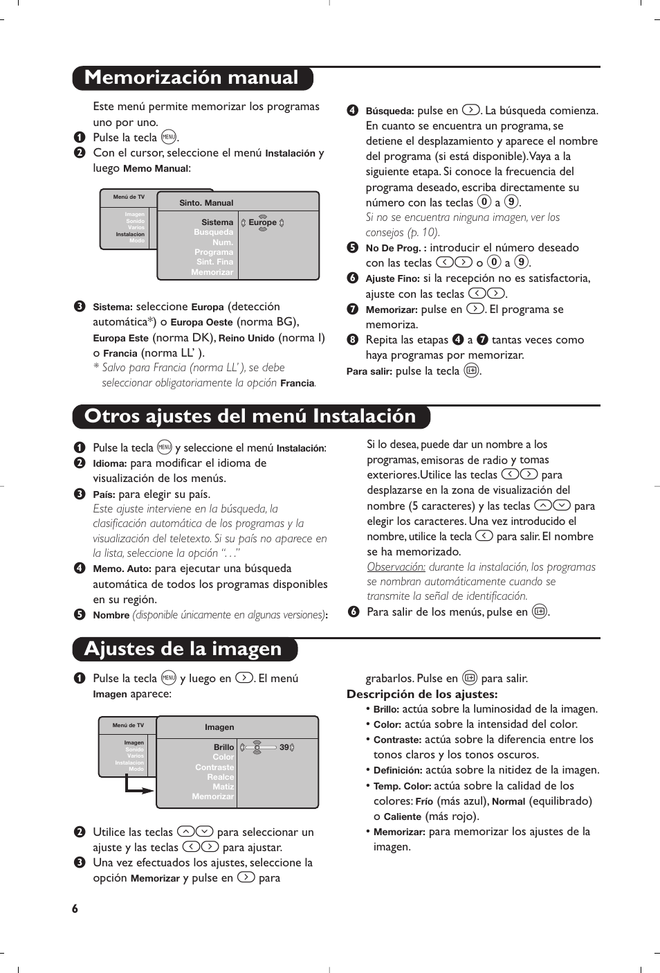 Ajustes de la imagen | Philips Téléviseur User Manual | Page 106 / 120