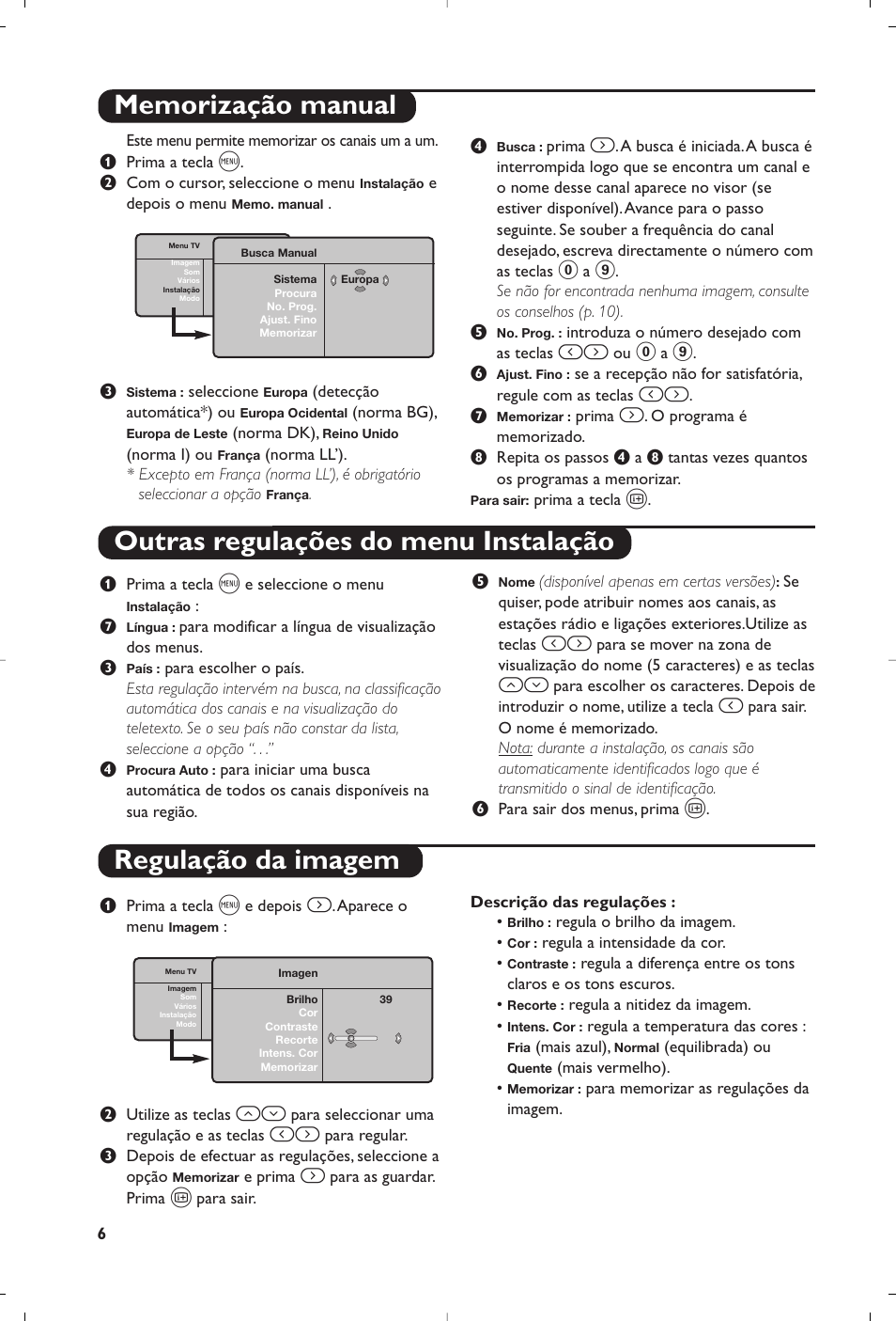 Regulação da imagem | Philips Téléviseur User Manual | Page 116 / 120