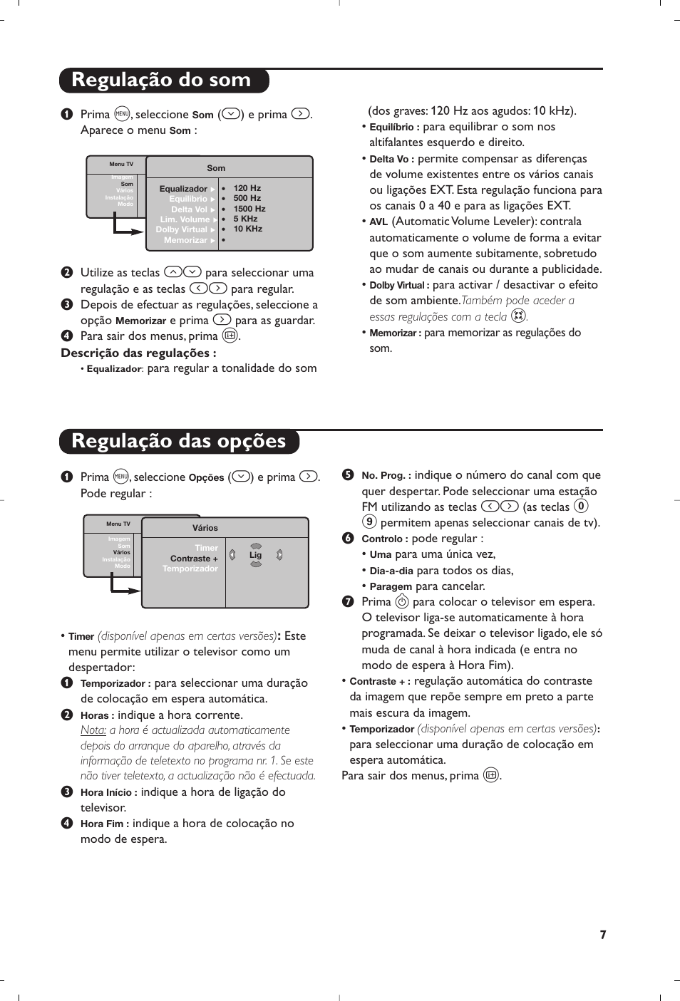 Regulação do som, Regulação das opções | Philips Téléviseur User Manual | Page 117 / 120