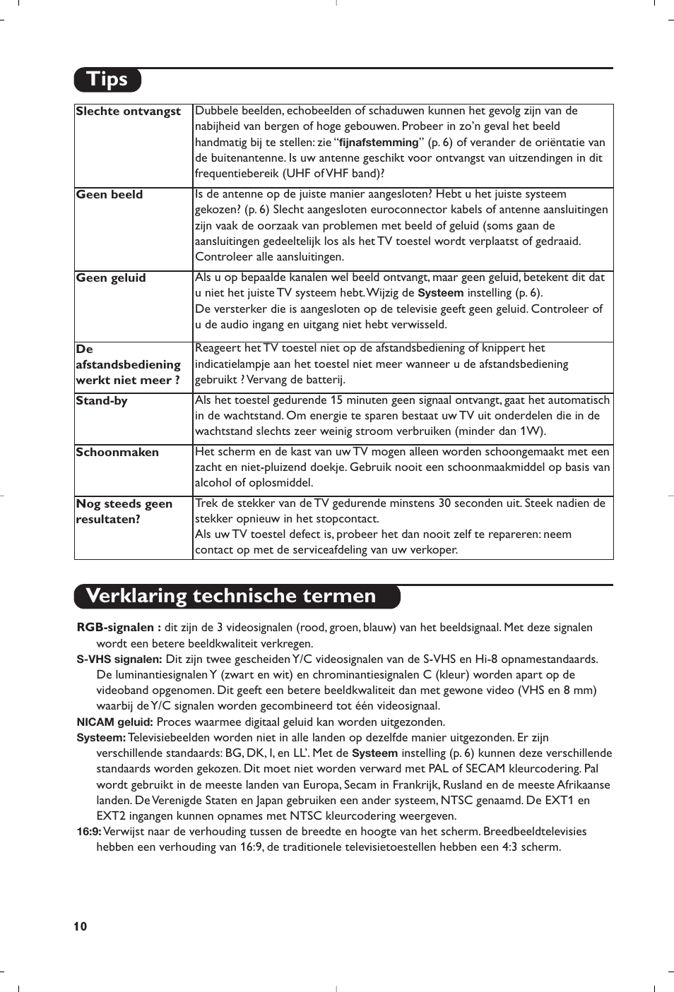 Verklaring technische termen, Tips | Philips Téléviseur User Manual | Page 20 / 120