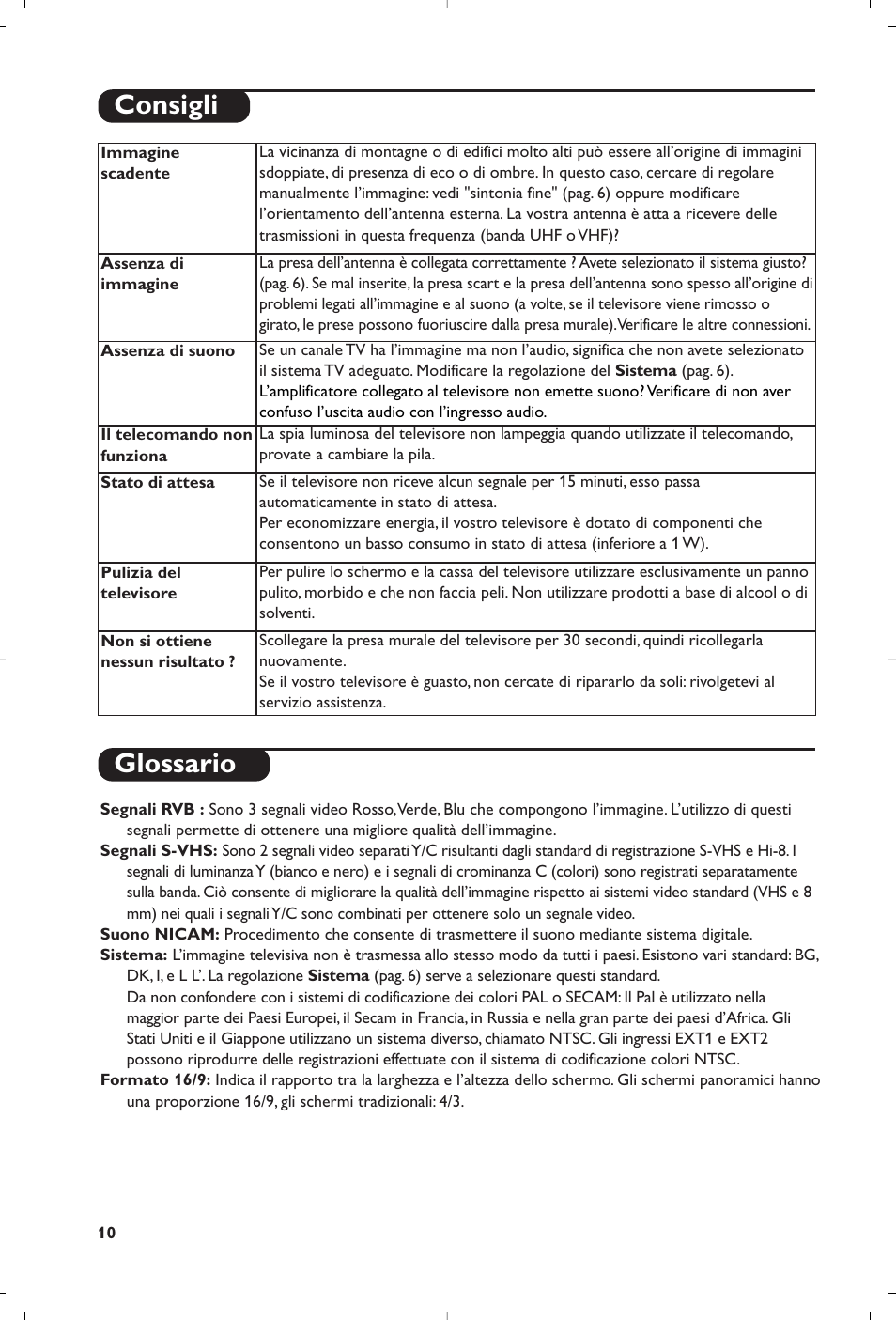 Glossario, Consigli | Philips Téléviseur User Manual | Page 40 / 120