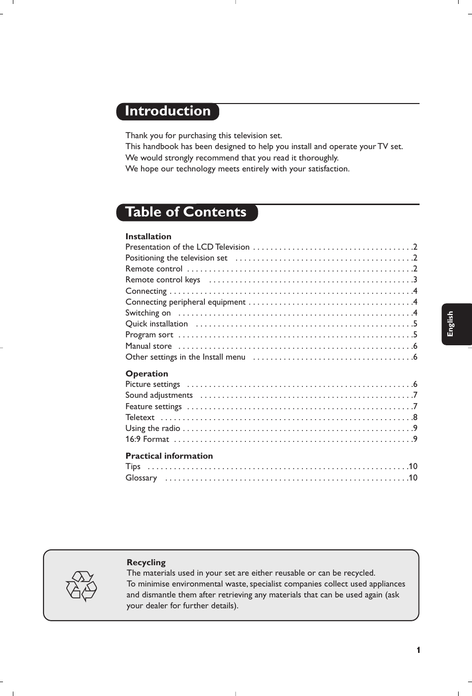 Introduction table of contents | Philips Téléviseur User Manual | Page 51 / 120