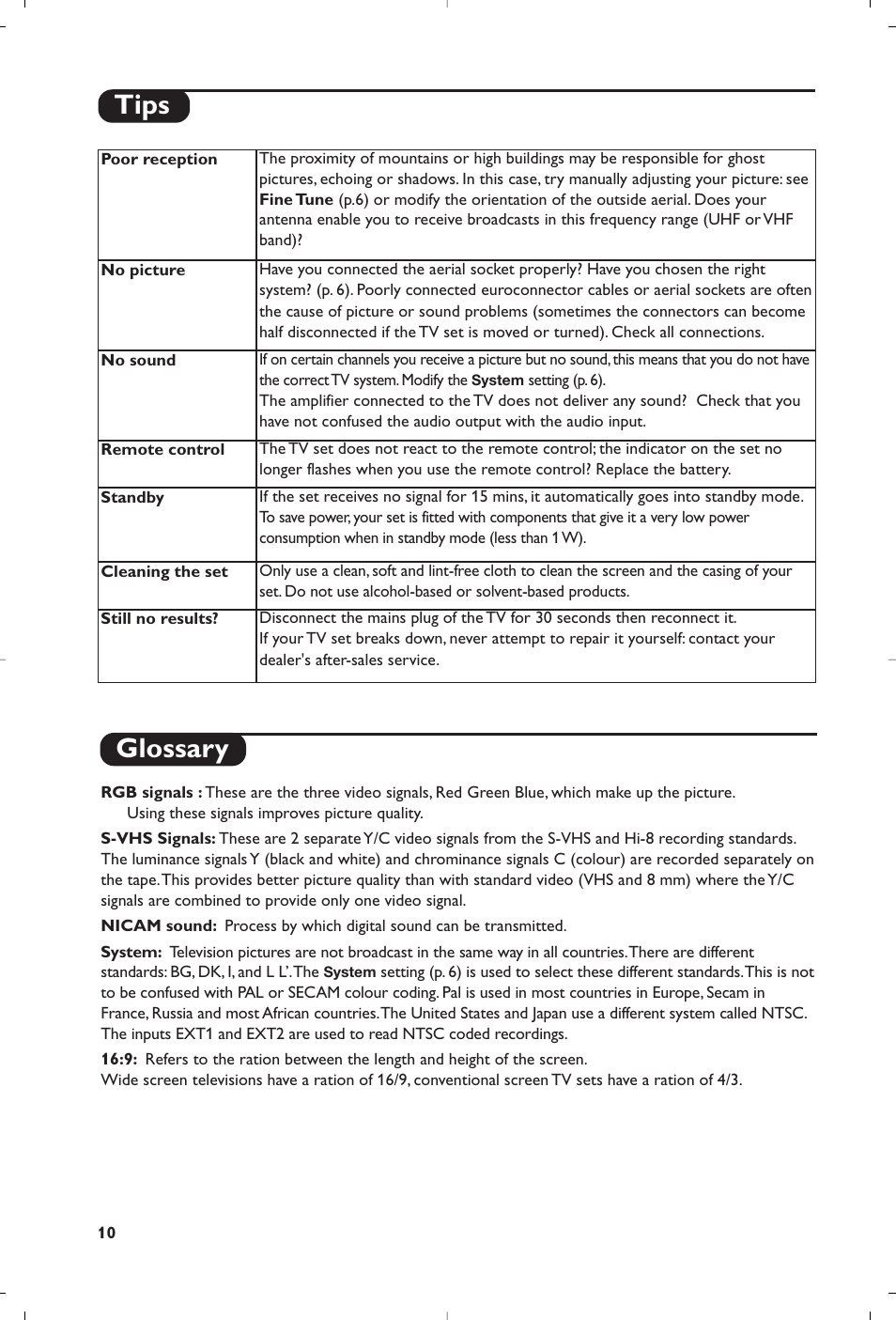 Glossary, Tips | Philips Téléviseur User Manual | Page 60 / 120